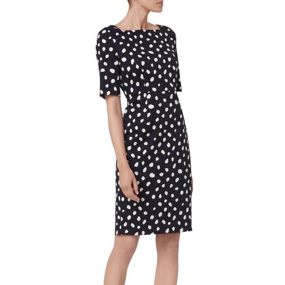 L.K. Bennett Laury Navy White Printed Shift Dress 14 - Picture 1 of 7